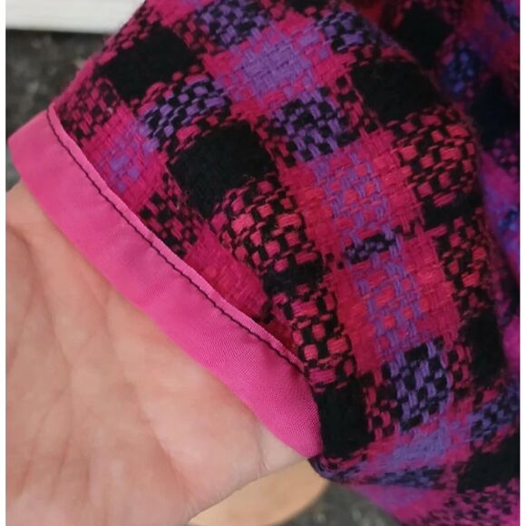 1960s Vintage Fuchsia and Purple Plaid Knit Dress with Belt, 36 Inch Bust, Med - Picture 4 of 5